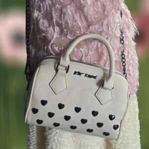 Betsey Johnson Cream Black Heart Mini Satchel Crossbody Bag
